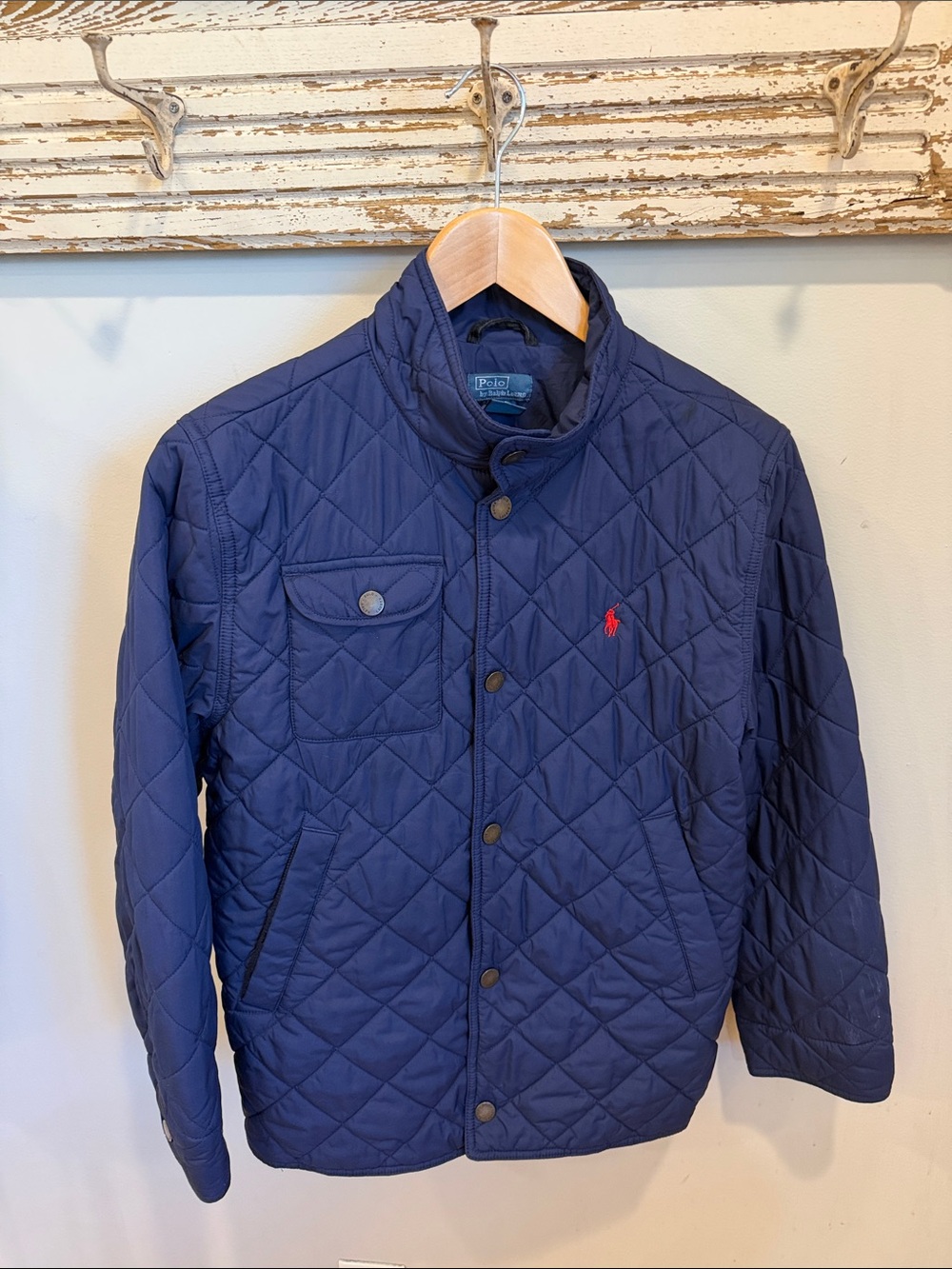 Polo by Ralph Lauren Navy Quilted Snap-Front Jacket with Red Pony